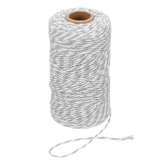 Uxcell 2mm x 109 Yard Cotton Butcher Bakers Twine for Gift Wrapping Arts Crafts Gardening, Gray White