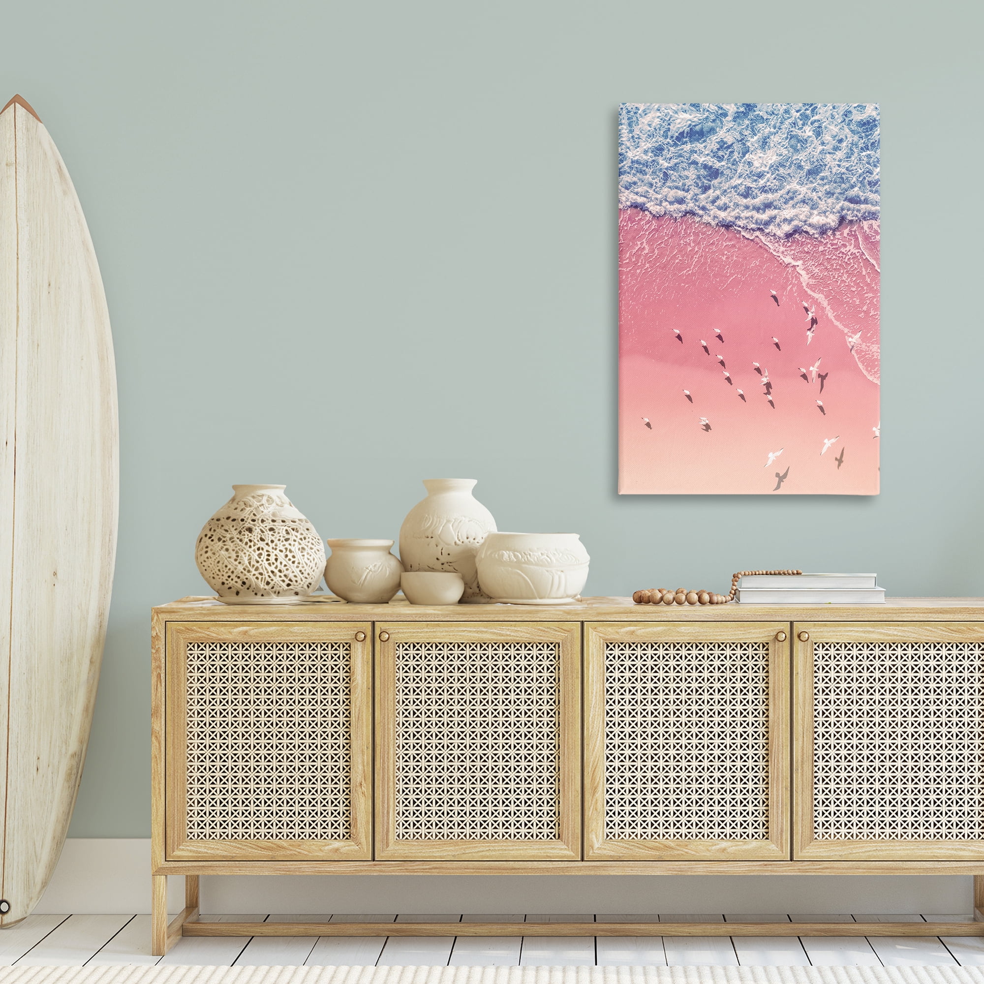 Stupell Industries Aerial Seagulls Pink Beach Landscape & Nature Photography Wrapped Canvas Art Print Wall Art, 30 x 45