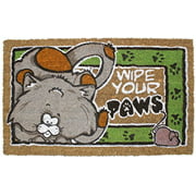 J&M Home Fashions Natural Coir Coco Fiber Non-Slip Outdoor/Indoor Doormat, 18x30, Wipe Your Cat Paws