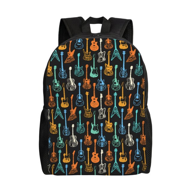 Kdxio Sac à Dos Résistant à l'Eau Motif Guitare Colorée pour Travail Voyage École Hommes et Femmes avec Compartiment pour Ordinateur Portable et Sangles Réglables