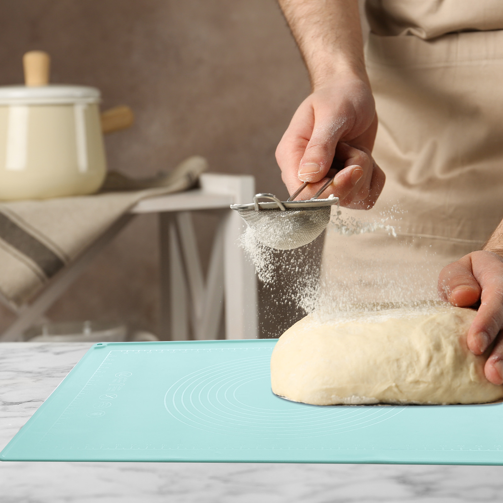 Silicone Pastry Mat, 27.5" x 19.7" Silicone Baking Mat with Measurements, Non-Stick Dough Rolling Mat Green