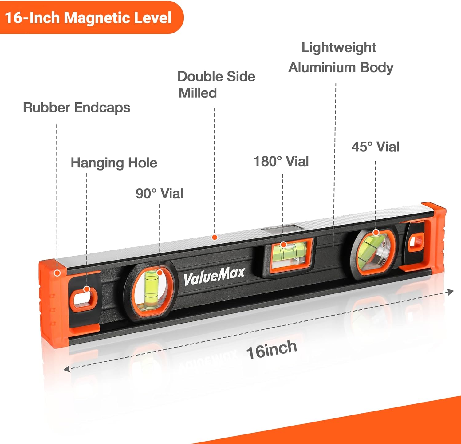ValueMax 16-Inch Magnetic Torpedo Level, Aluminum Body photo 2