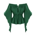 thumbnail image 4 of ABATAB Women Renaissance Shirts Medieval off Shoulder Long Bell Sleeve Tops Trendy Smocked Waist Drawstring Pullover Blouses(Medium,Green), 4 of 6