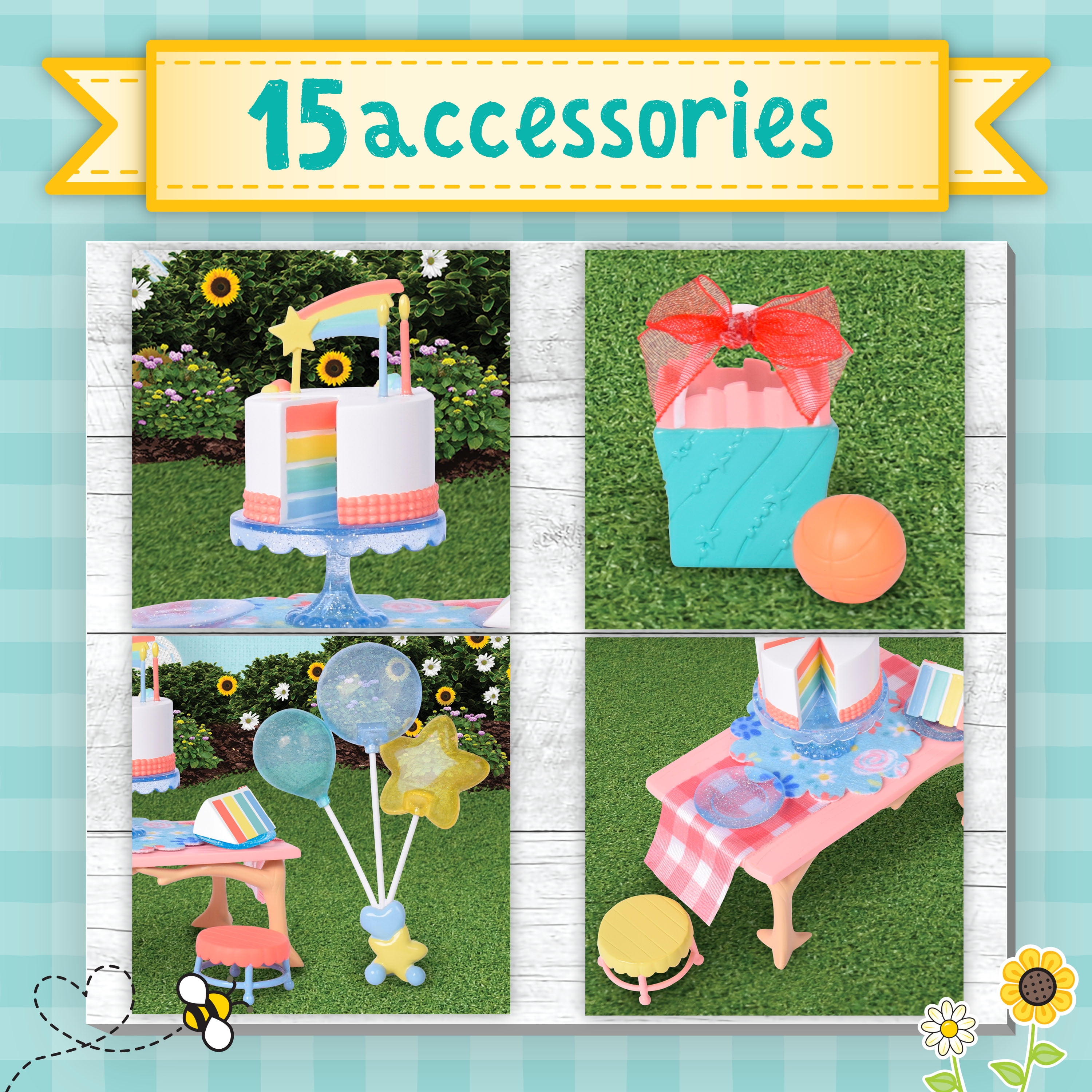 Honey Bee Acres Birthday Wishes Playset – 15 Piece Dollhouse Set – Collectible Doll for Kids Ages 3+