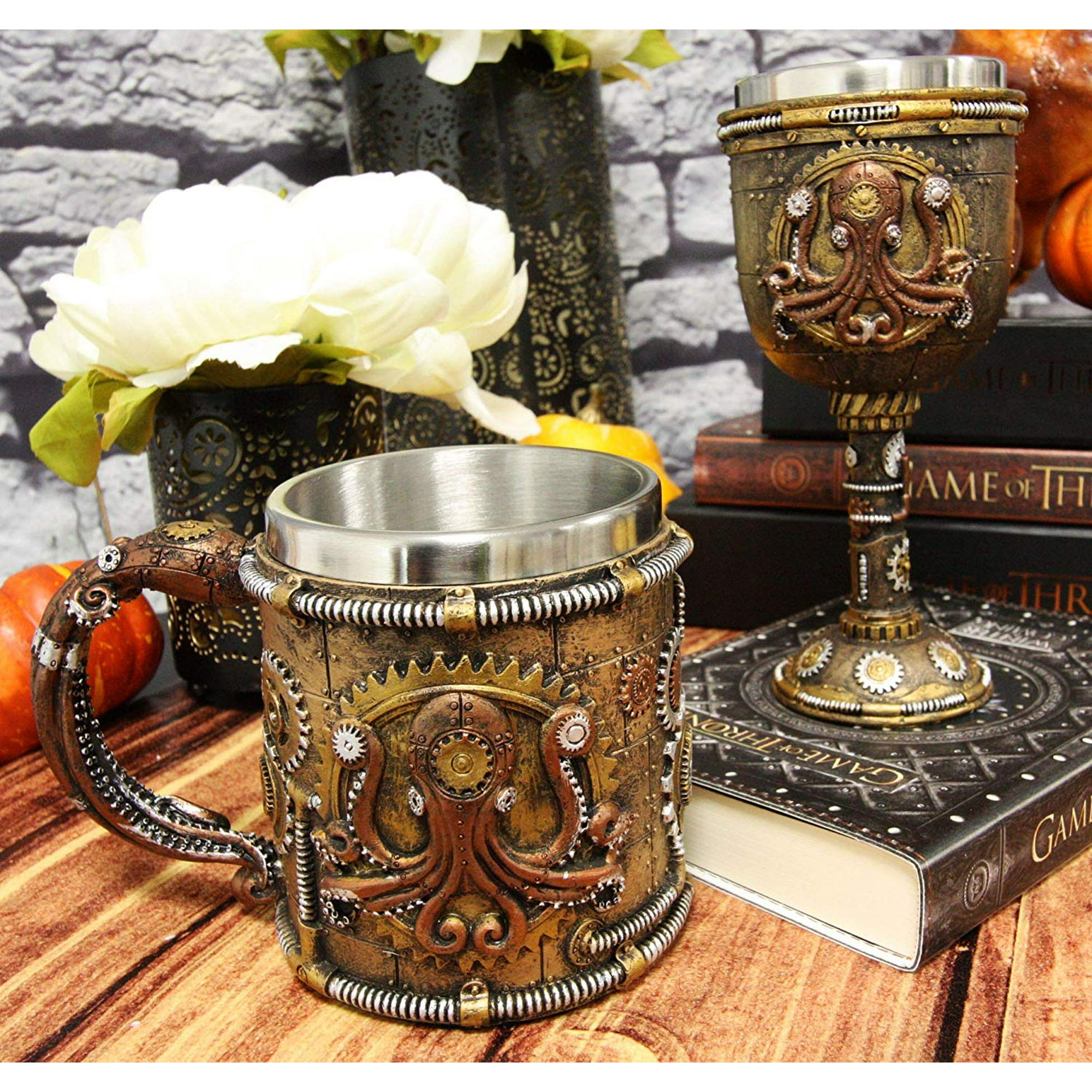 Ebros Steampunk Kraken Octopus Cyborg Drinkware Wine Goblet And