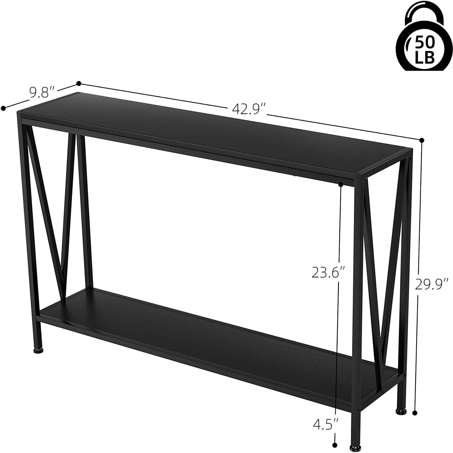 Yesfashion 2-Tier Narrow Console Sofa Side Table for Entryway Hallway Living Room, Premium Entryway Furniture, 42.9in L x 9.8in W x 29.9in H (Black)