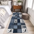 thumbnail image 5 of 2x6 Washable Runner Rug, Vintage Blue Patchwork Non-Slip Hallway Runner for Entryway Kitchen Bedroom, Miu Deer Bear Tree Buffalo Plaid Modern Indoor Carpet Runner Floor Mat, 5 of 9