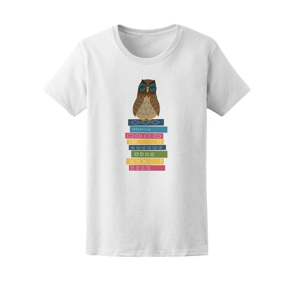 Cute Colorful Books, Owl Cartoon T-Shirt Women -Image by Shutterstock, Female Medium