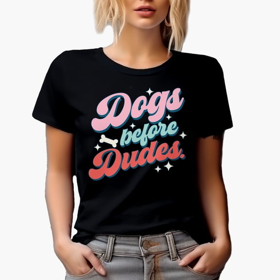 Dogs Before Dudes feat. a Bone Art Merch Gift, Black T-Shirt, Small