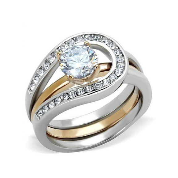 1Ct Round Cut Two Toned Stainless Steel 2 Piece Wedding Ring Set Women's Size 5