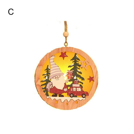 

Shulemin Wear-resistant Hanging Ornament Delicate Wood LED Round Five-Pointed Star Luminous Christmas Pendant