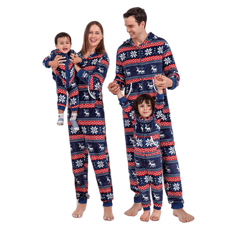 

Family Matching Christmas Pajamas Set Jumpsuit Elk Print Hooded Romper for Adult Kids Long Sleeve Zipper Jumpsuit Sleepwear Loungewear