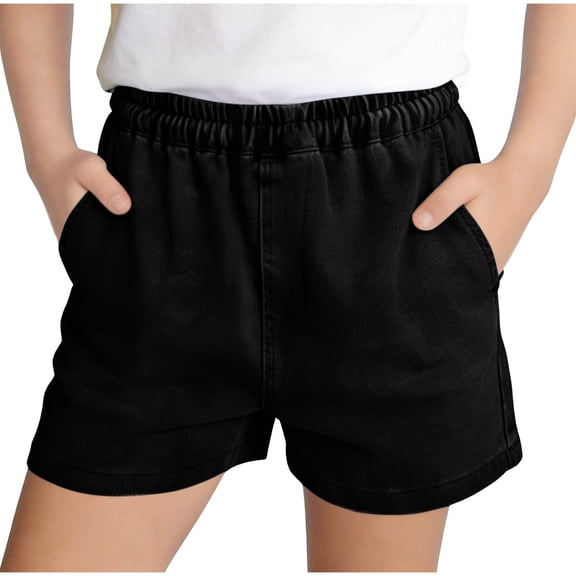 OGLCCG Jean Shorts for Girls Teens Elastic Waisted Denim Shorts with Pockets Baggy Lightweight Summer Shorts 5-15 Years