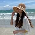 thumbnail image 6 of Tgbvmt Women's Summer Woven Beach Hat Polyester Fiber Wide 10cm Brim UV 50+ Sun Protection Breathable Lightweight Adjustable 54-56cm Head Circumference for Beach Travel Outdoor Gardening Casual Walks, 6 of 6
