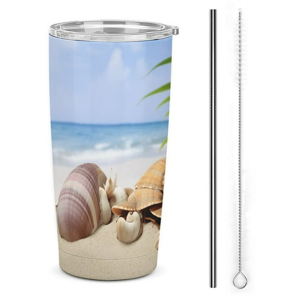 Seashell On The Beach Tumbler Print 20oz Stainless Steel Coffee Cup with Lid & Straw Double Wall Insulated Tumbler