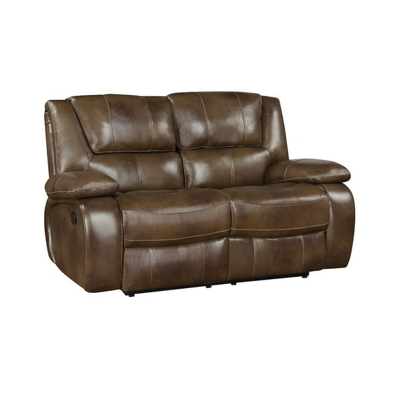 Lexicon Ellicott Leather Match Double Reclining Love Seat in Brown