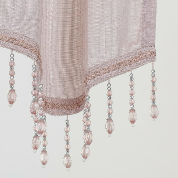 Kate Aurora Shimmery Sheer Ultra Chic Rod Pocket Beaded Window Valance - Rose