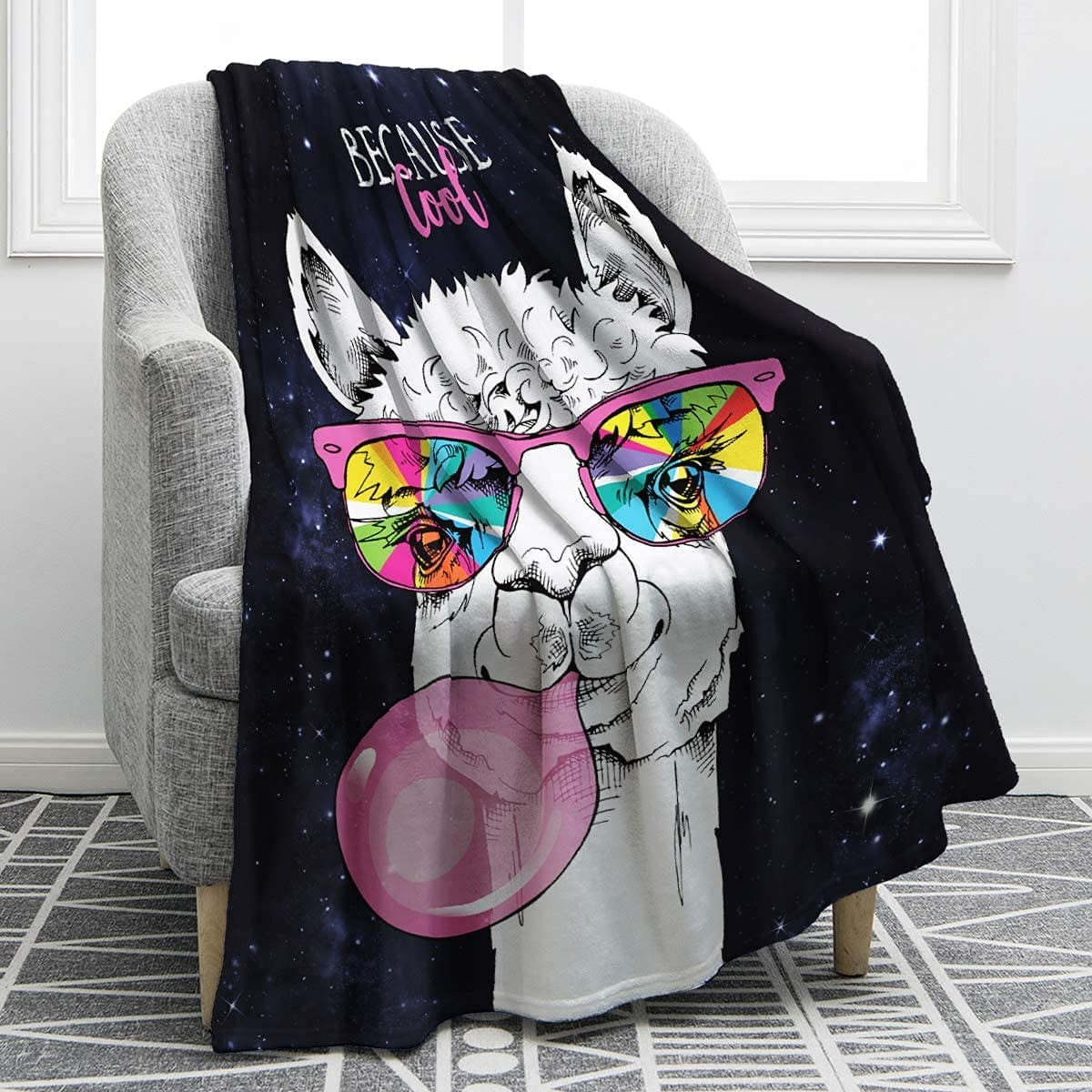 WISH TREE Cartoon Alpaca Llama Blanket Soft Warm Print Throw Blanket