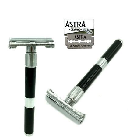 LONG HANDLE DOUBLE EDGE BUTTERFLY OPENING SAFETY RAZOR + FREE BLADES