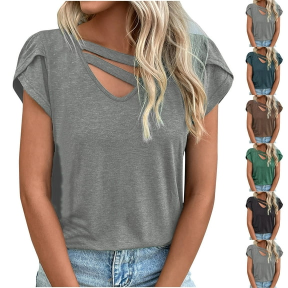 Ahuyic Women's Loose Plus Size Short-Sleeved Top,Summer Casual Daily Clothes For Women,Women's Fashion Printed T-shirt Short Sleeves Blouse Round Neck Casual Tops