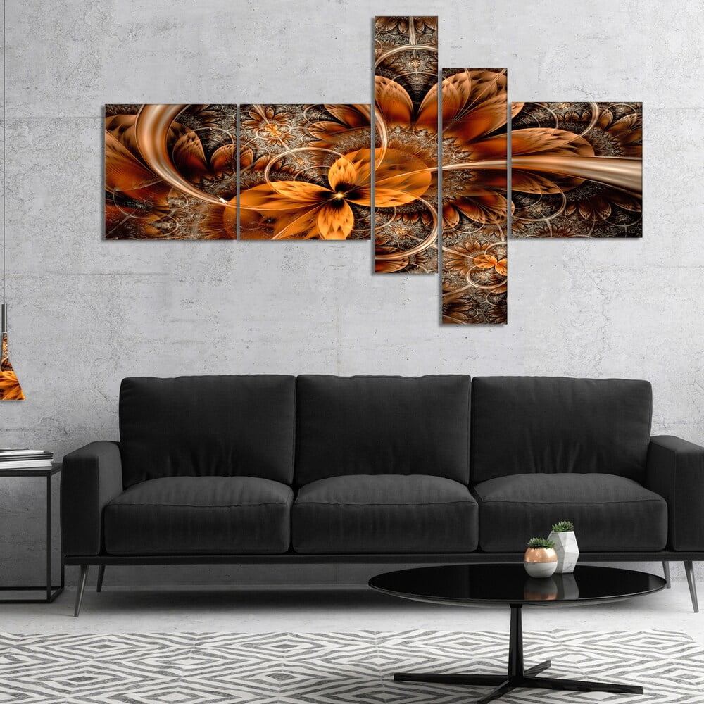 Designart 'Dark Orange Fractal Flower ' Abstract Canvas Art Print