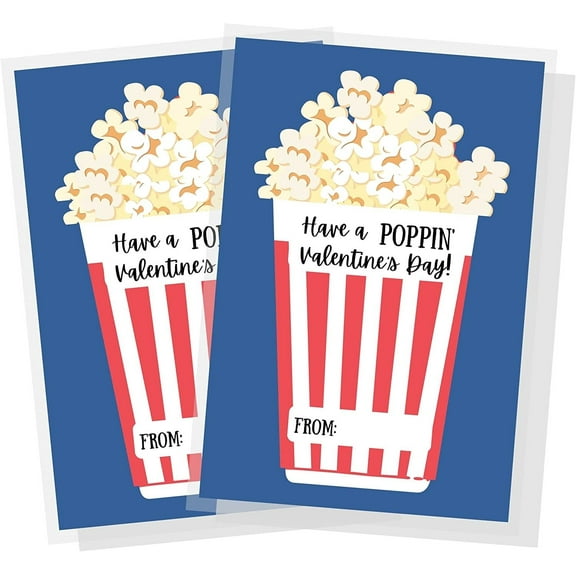 Popcorn Valentine's Pack  30 Cards  4x6" inch Postcard  Valentine's Cards  Attach to Un-popped Popcorn Bag for Valentines Day  Poppin' Valentine's Day