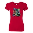 thumbnail image 2 of Cool Rainbow Neon Trippy Jungle Tiger Eyes Animal Lover Womens Slim Fit Junior Tee, Red, X-Large, 2 of 3