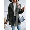 thumbnail image 4 of Women's Mid-Length Breasted Wool Blend Coat with Lapel, Winter Outerwear Gray Grid M, 4 of 7