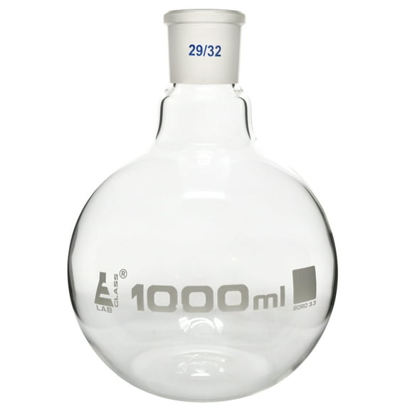 Boiling Flask with 29/32 Joint, 1000ml Capacity, Flat Bottom, Interchangeable Screw Thread Joint, Borosilicate Glass - Eisco Labs