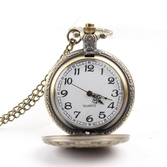 Thin Chain Embossed Women's Rose Pocket Watch (Bronze)