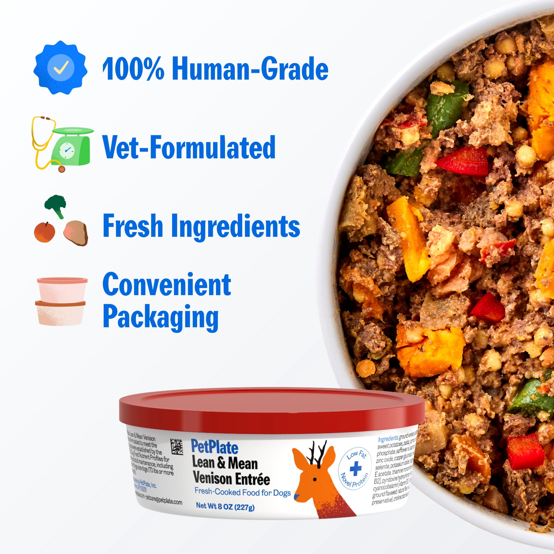 PetPlate Human-Grade Venison Entrée, Fresh Dog Food, All Life Stages, Frozen, 8oz