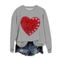 thumbnail image 2 of Women's Valentines Sweatshirt Long Sleeve Glitter Heart Print Crewneck Pullover Top for Romantic Dates Gray-5 2XL, 2 of 5