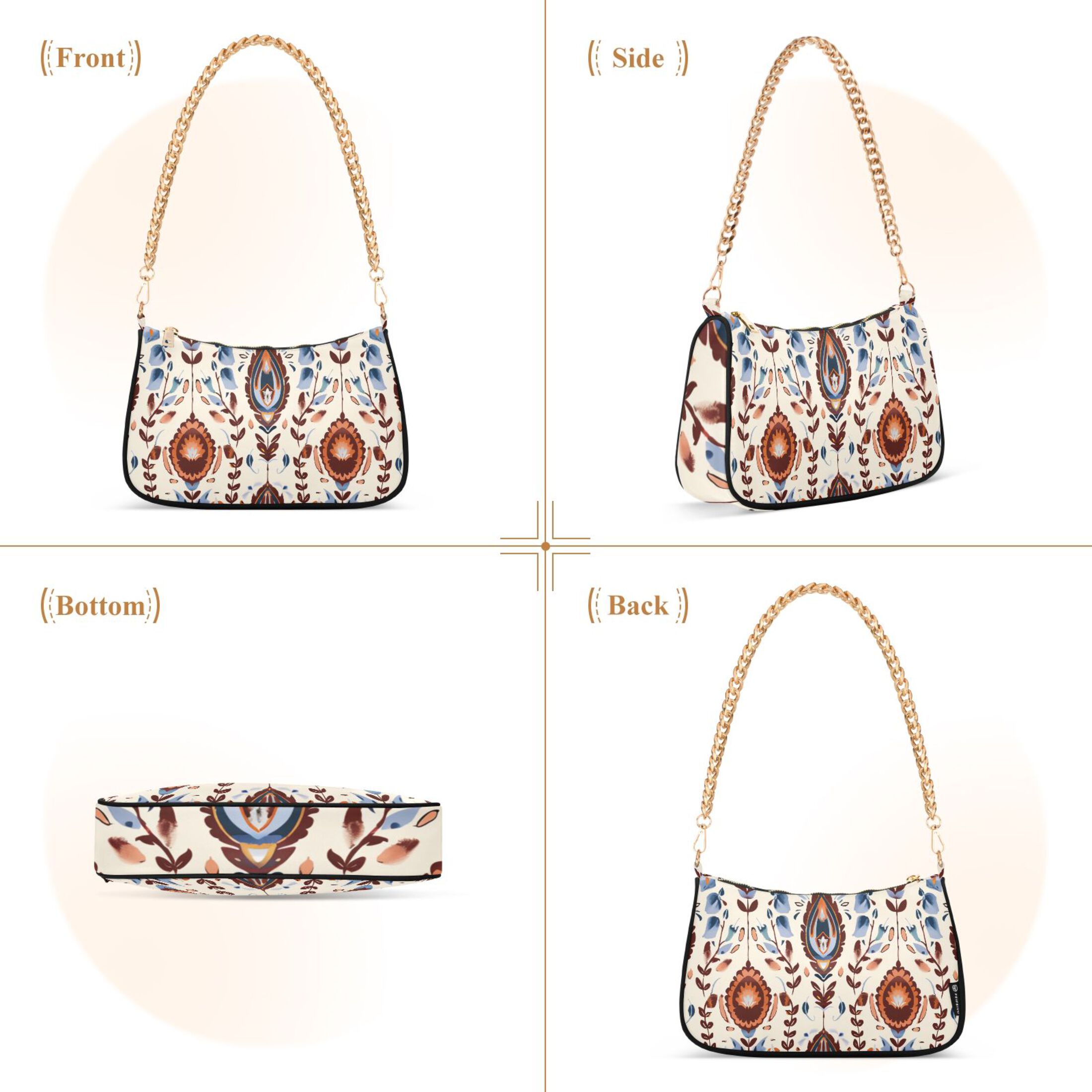 Ryvnso Ethnic Boho Totem Pattern Womens Chain Shoulder Bag Tote Handbags Clutch Hobo Purse with Zipper for Travel