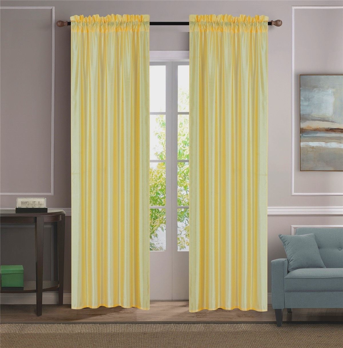 2PC MR2 SOLID SILK SEMI SHEER ROD POCKET WINDOW CURTAIN PANEL LIGHT FILTERING