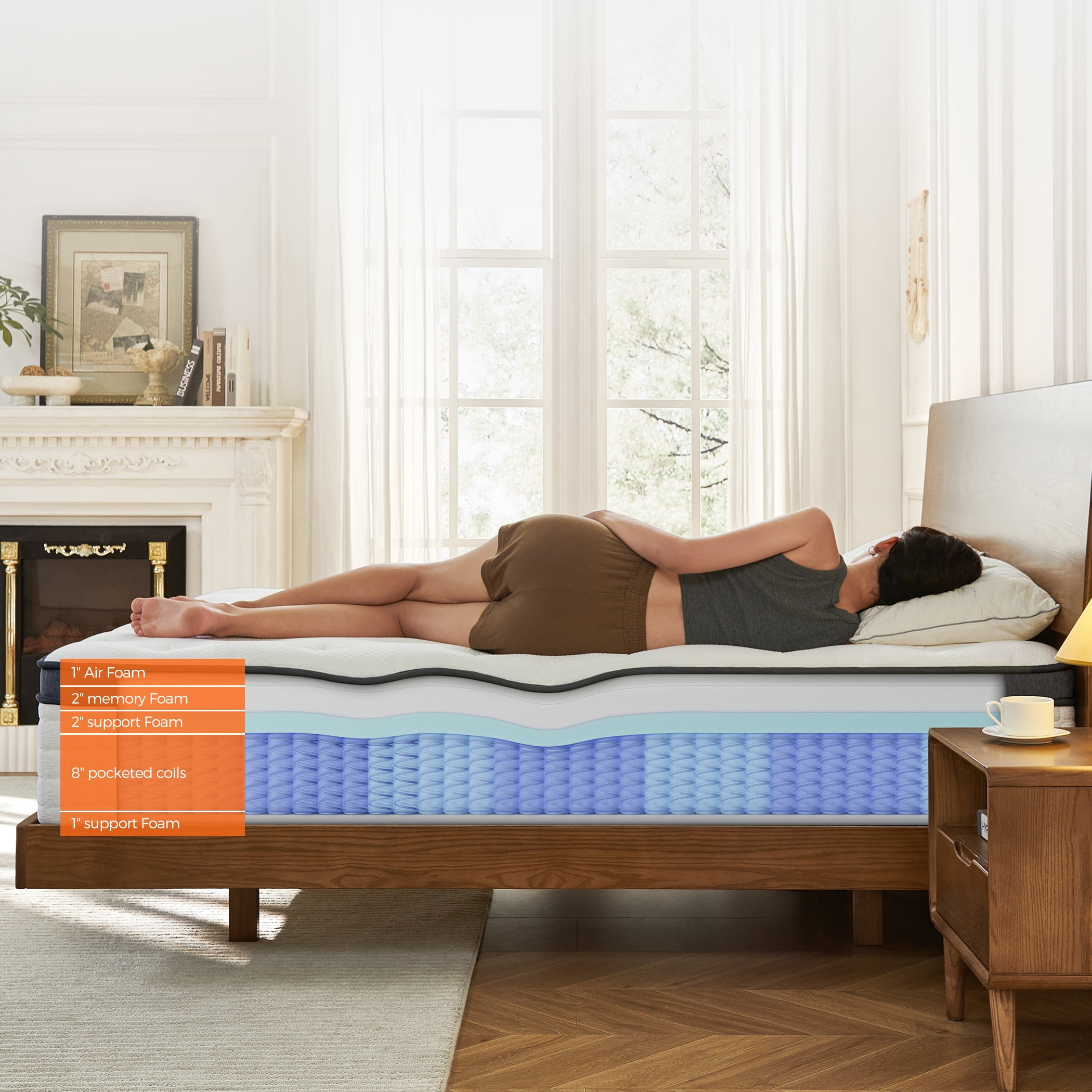 Vumece 14 Inch King Size Mattress in a Box, Luxurious Hybrid Mattress with Pressure Relieving Memory Foam and Individual Pocket Innerspring Coils for Balanced Feel, CertiPUR-US Certified