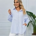 thumbnail image 6 of Womens Striped Button Down Shirts Long Sleeve Tunic Tops Blue S, 6 of 9