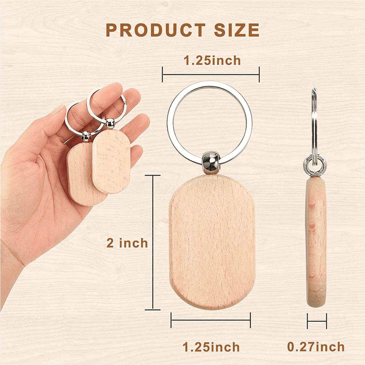 330PCS Wood Keychain Blanks, Unfinished Wood Key Tag, Wood Engraving Blanks Key Chain for DIY Crafts-Rounded Square