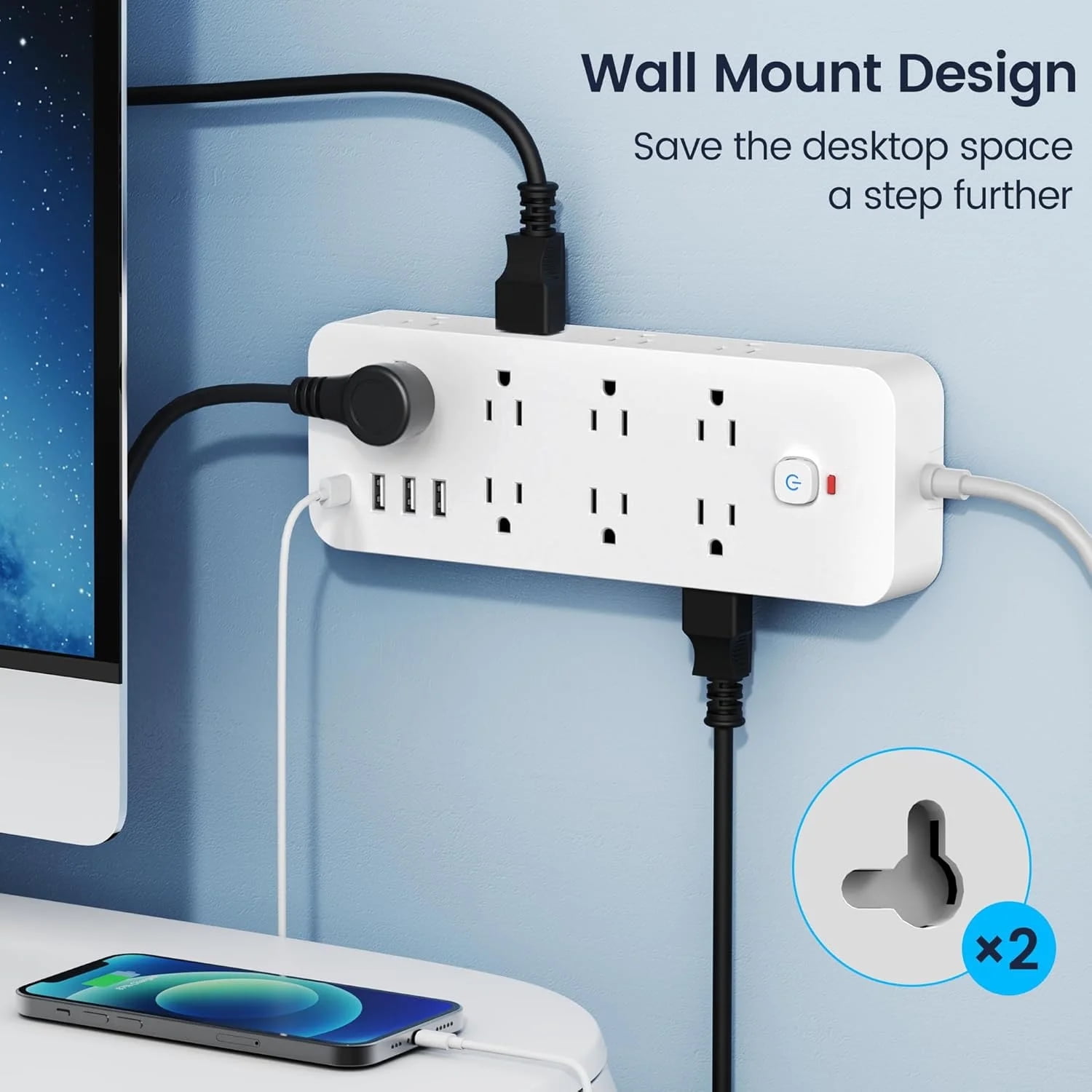 BEISHINK Power Board Surge Protector, Flat Plug Extension Cord of 5 Feet, with 14 Sockets and 4 USB Chargers, 1875J Multi-Plug Board, Suitable for Home, Office, University Dormitory Rooms, White