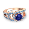 thumbnail image 3 of Diamond-Capitals 2.50 Carat Elegant Round Cut Blue Sapphire & Blue Topaz Gemstone Engagement Ring for her 18K Rose Gold Size 4, 3 of 8