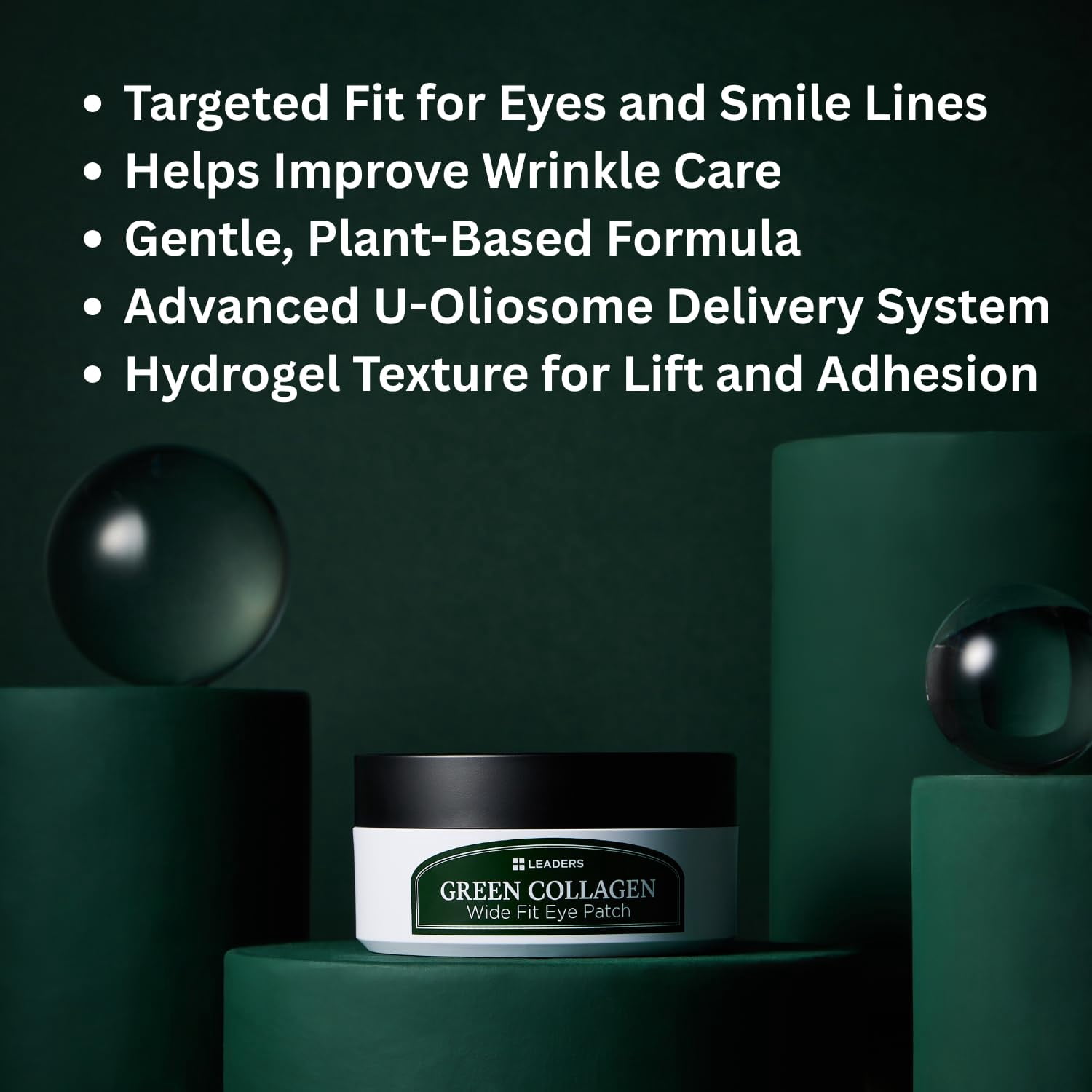 LEADERS Green Collagen Wide Fit Eye Patch – Vegan Hydrogel Firming Eye Patch, Deep Absorption, Helps Improve Fine Lines, Anti-Aging, Firming & Wrinkle Care, Gentle Formula for Sensitive Skin - 96g