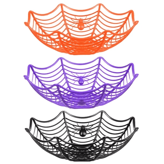 VOLAPILAR 3-Pack Halloween Candy Bowls, Spider Web Fruit Baskets, Halloween Decorations for Home Table, Trick-or-Treat Snack & Food Storage for Party