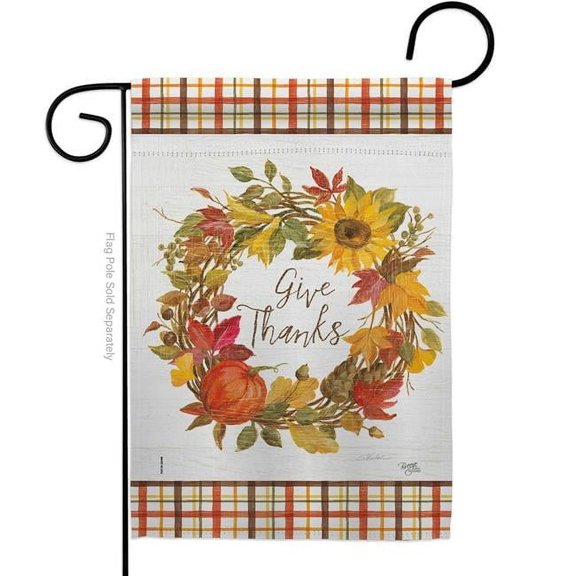 Breeze Decor G163100-BO Give Thanks Wreath Garden Flag Fall Harvest & Autumn 13 x 18.5 in. Double-Sided Decorative Vertical Flags for House Decoration Banner Yard Gift