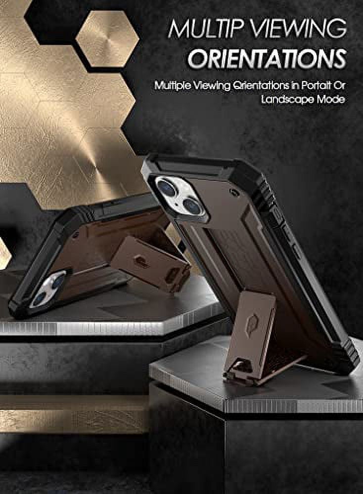 Poetic Revolution Case for iPhone 14 Plus, Heavy Duty Full Body Cover with Kickstand, Brown