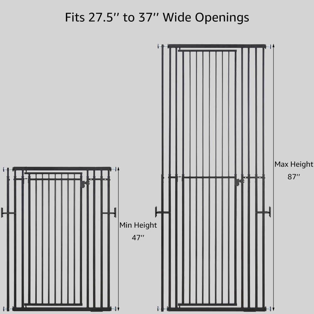 unipaws Extra Tall Cat Gate, Adjustable 47’’-87’’ Height, Fits 27.5’’-37’’ Wide Openings, Dog Gate for Doorways Stairs, No Drilling Pet Safety Barrier Indoor Use, Metal Fence for Dogs Cats