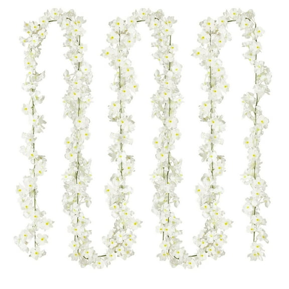 Cherry Blossom Garland Artificial Cherry Flower Vines Hanging Silk Flowers Garland for Home Wedding Garden Party Arch Office Decor (White)