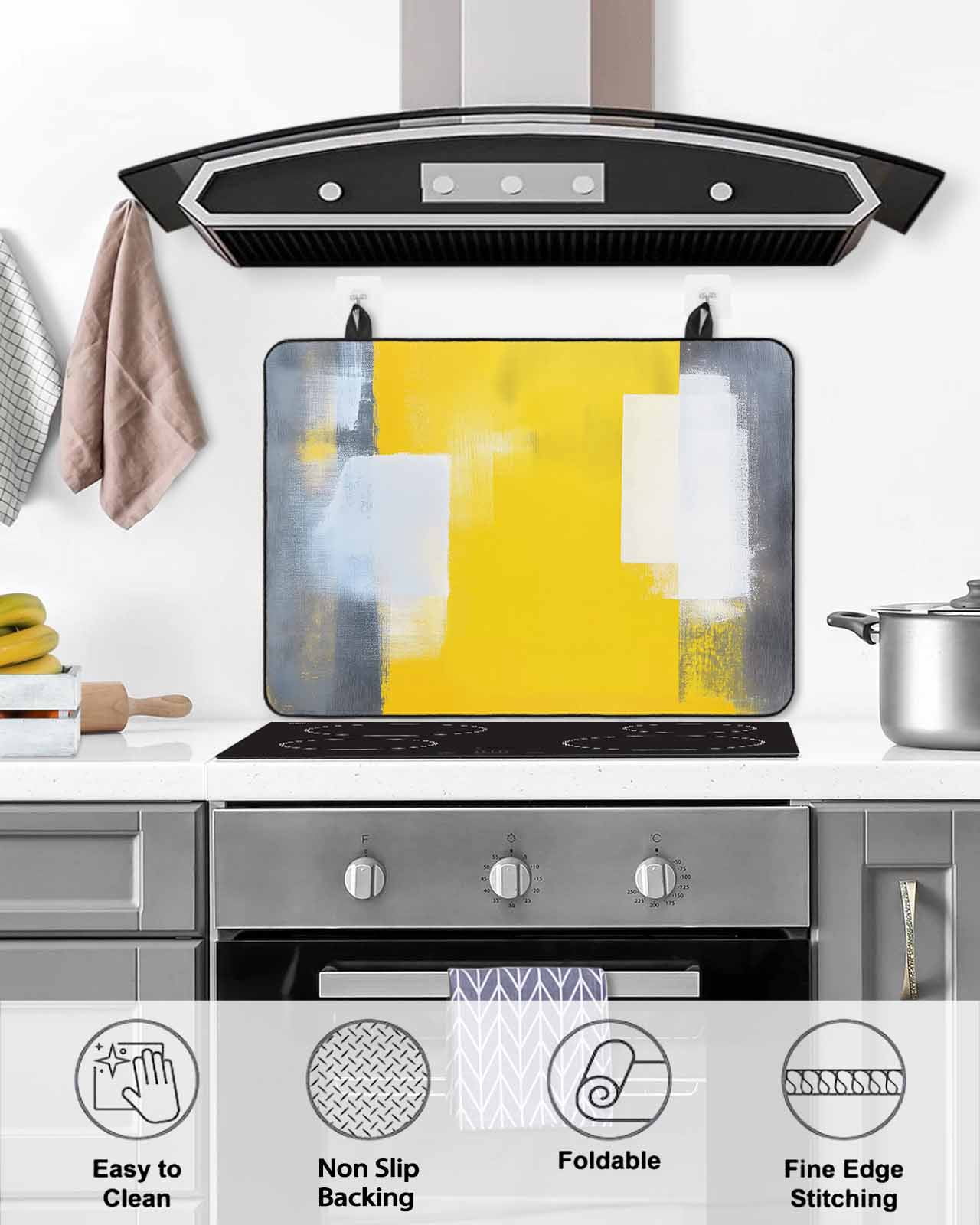 nqOlkjepod Large Induction Cooktop Protector Mat 24"x21", Yellow Grey Stove Top Covers for Electric Stove, Oil Painted Modern Abstract Vintage Stove Burner Cover Mats, Glass Top Stove Cover