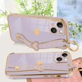 thumbnail image 2 of Phone Case Compatible with iPhone 15 Plus, Cute Love Heart Pattern for Women Girls Soft Plating Bumper Anti-Scratch Protective Cover with Wrist Strap Band Kickstand Holder-Purple, 2 of 12