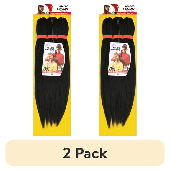 (2 pack) Magic Fingers 3X Pack Pre-Stretched Braiding Hair, 52", #1B, Adult, Female