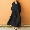 thumbnail image 2 of Olyvenn Women's Summer Plus Size Maxi Shirt Dress with Pocket Party Trendy 2023 Long Sleeve Cocktail Dress Solid Sundress Lapel Collar Babydoll Vacation Comfy Loose Casual Smocked Black 10, 2 of 5