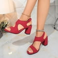 thumbnail image 4 of absuyy Womens Chunky Heel Sandals Red Burgundy T-Strap Open Toe Dress Casual Sandals with Adjustable Buckle Comfortable Block Heel for Wedding Office,Size 5.5, 4 of 9